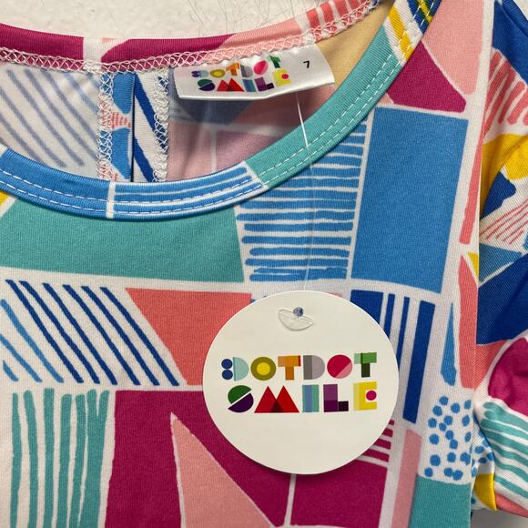 Dot Dot Smile Girls Geometric Print Flapper Dress Pom-Pom Trim Size 7 - Picture 2 of 4